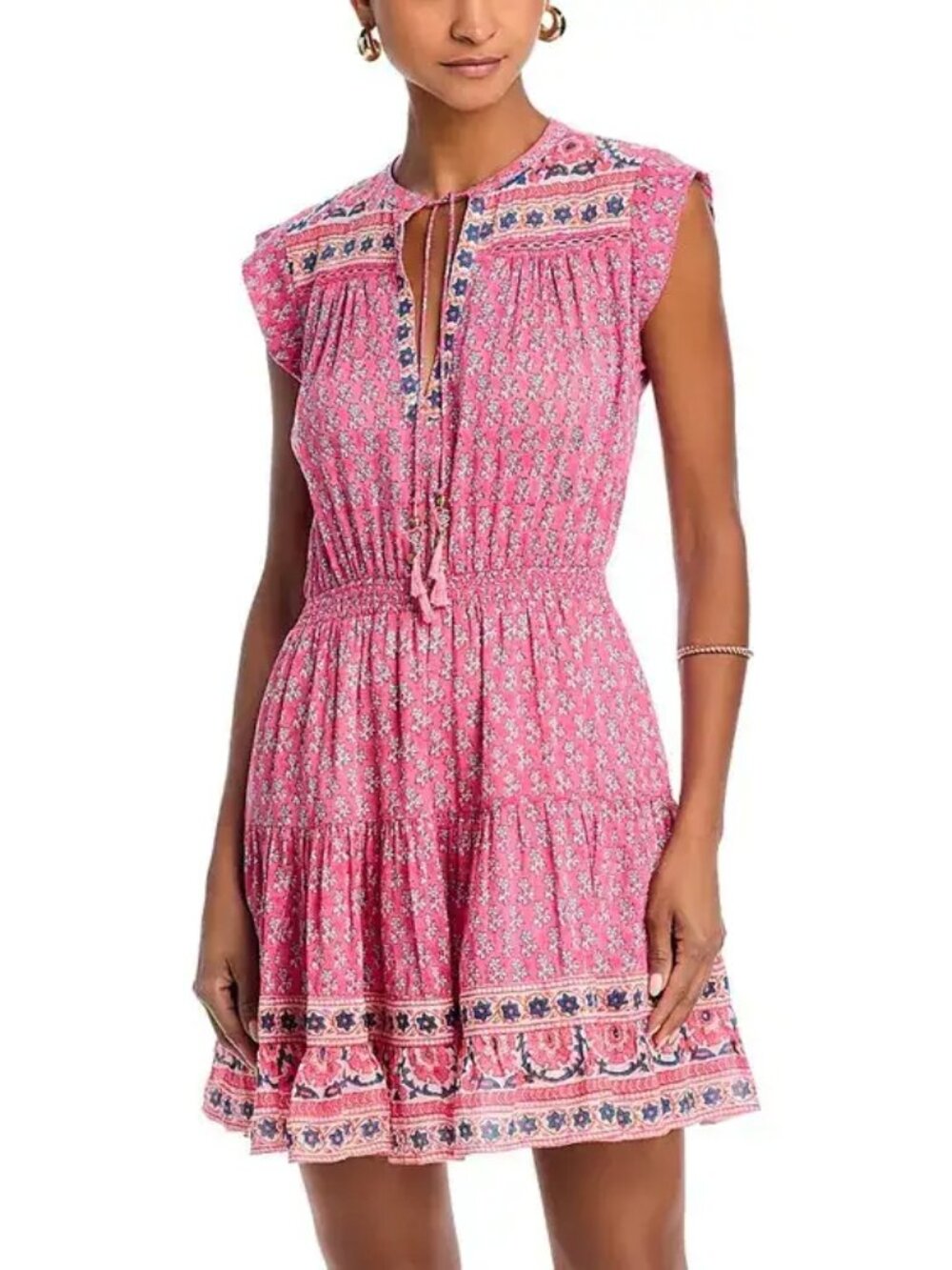 285$ Bell Aubry Fit & Flare Tiered Skirt Mini Dress Size S Bright Pink